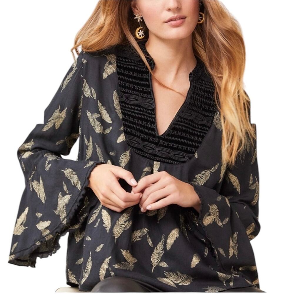 Johnny Was Workshop Blouse Large Bell Sleeve Lightweight Feather Flowy Top